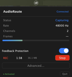 AudioRoute menu bar app — capturing system audio
